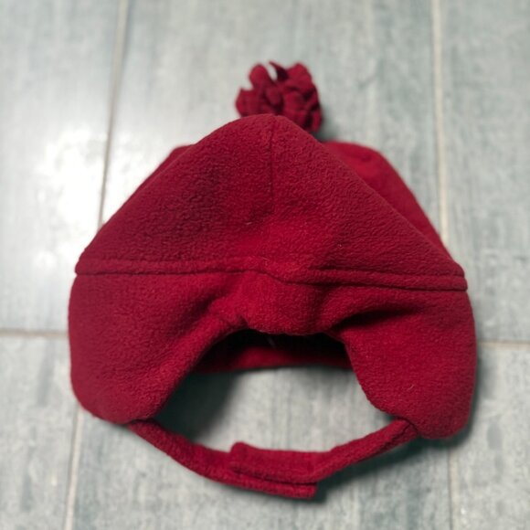 Baby Gap Fleece Pom Pom Beanie Velcro Chin Strap Red Size - Picture 2 of 7